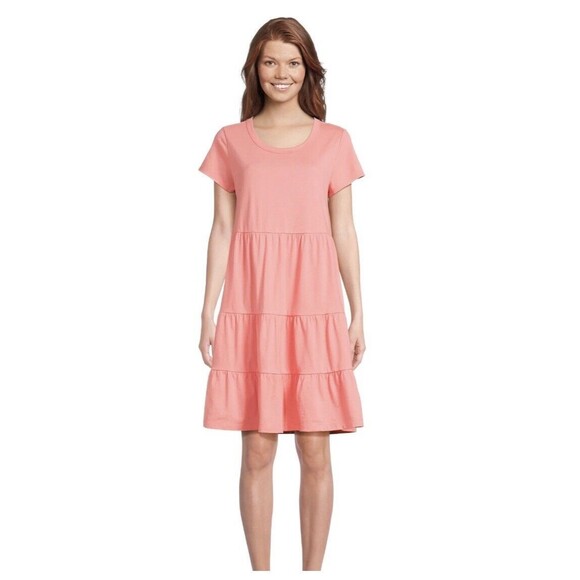 Time And Tru Dresses & Skirts - NEW Time & Tru Women's Coral RoseShort Sleeve Tiered Knit Dress w Pockets Sm…